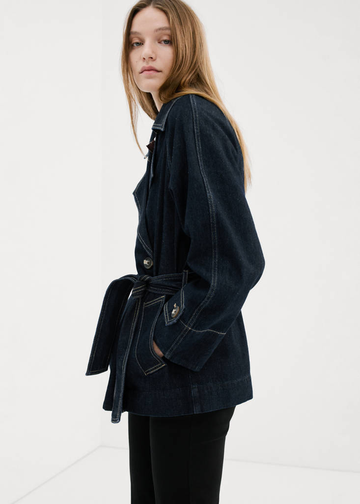 Denim trench coat with belt