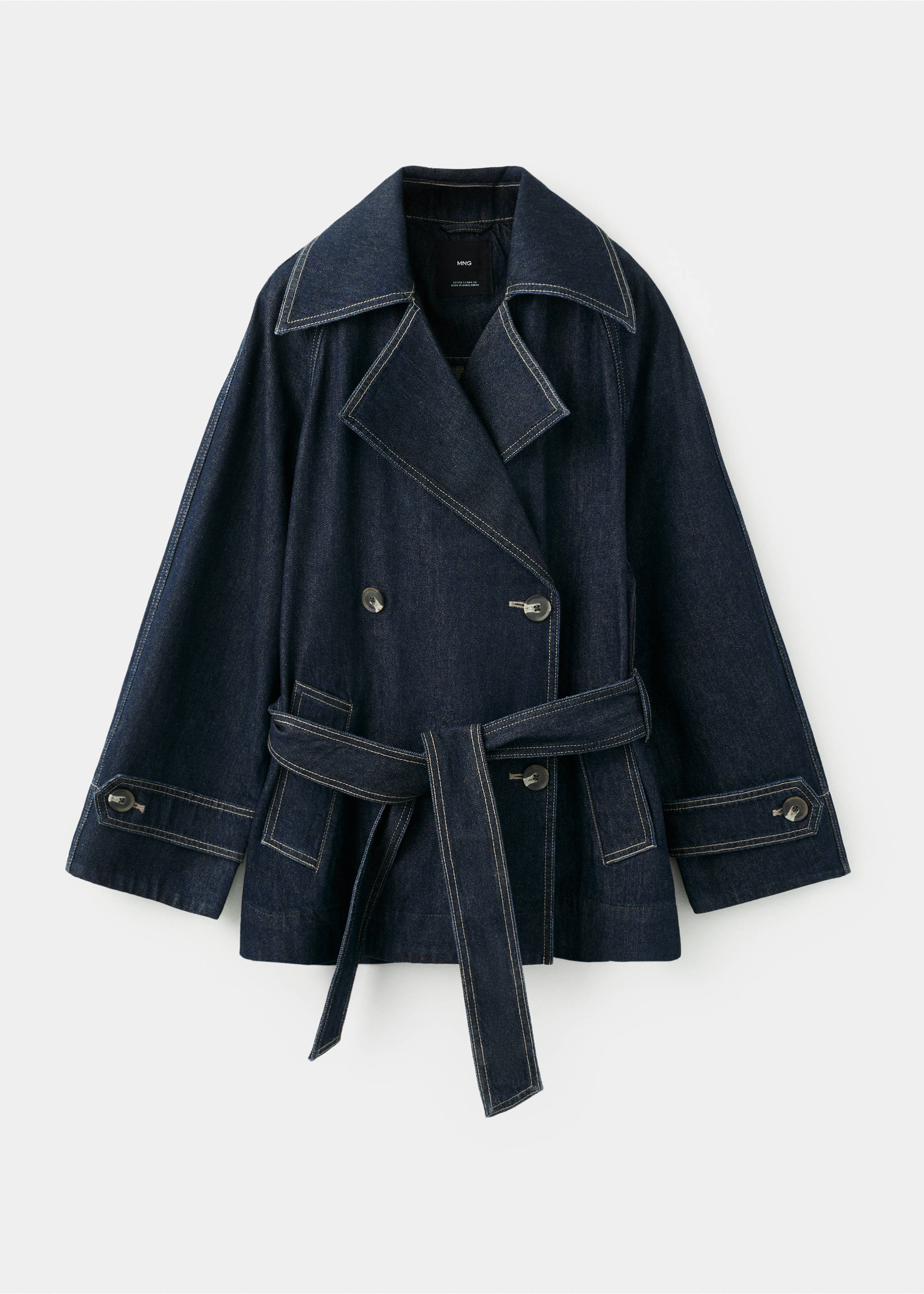 Denim trench with belt - Article without model, Open Blue. Ref: 27094080-00.