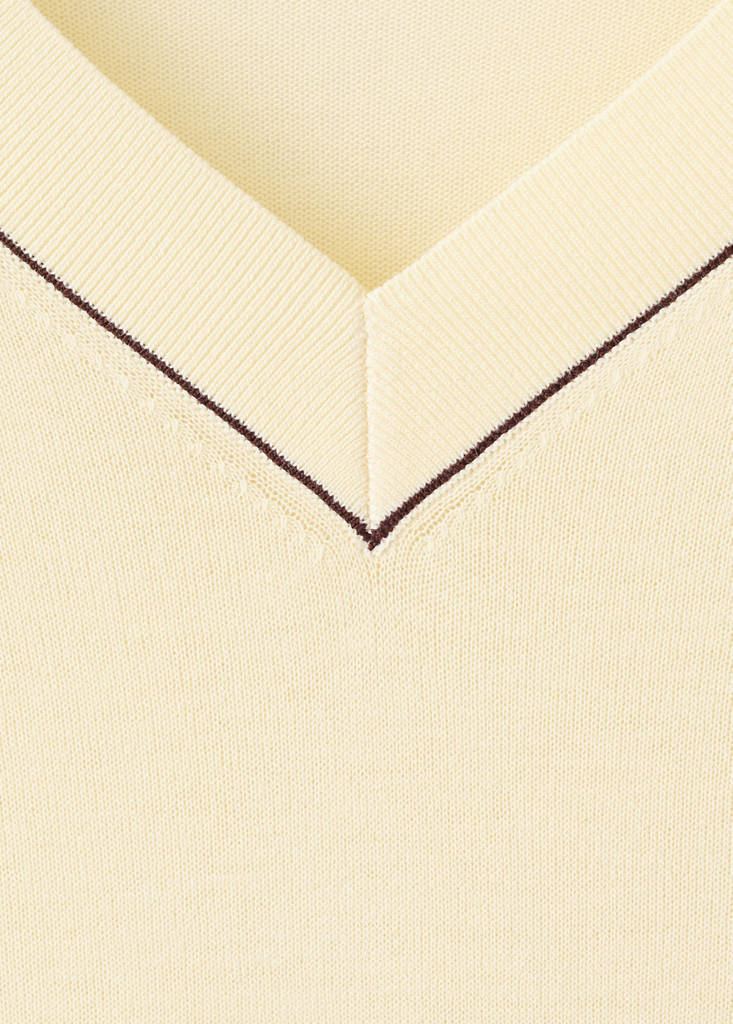 V-neck sweater with contrast trim — Pastel Yellow