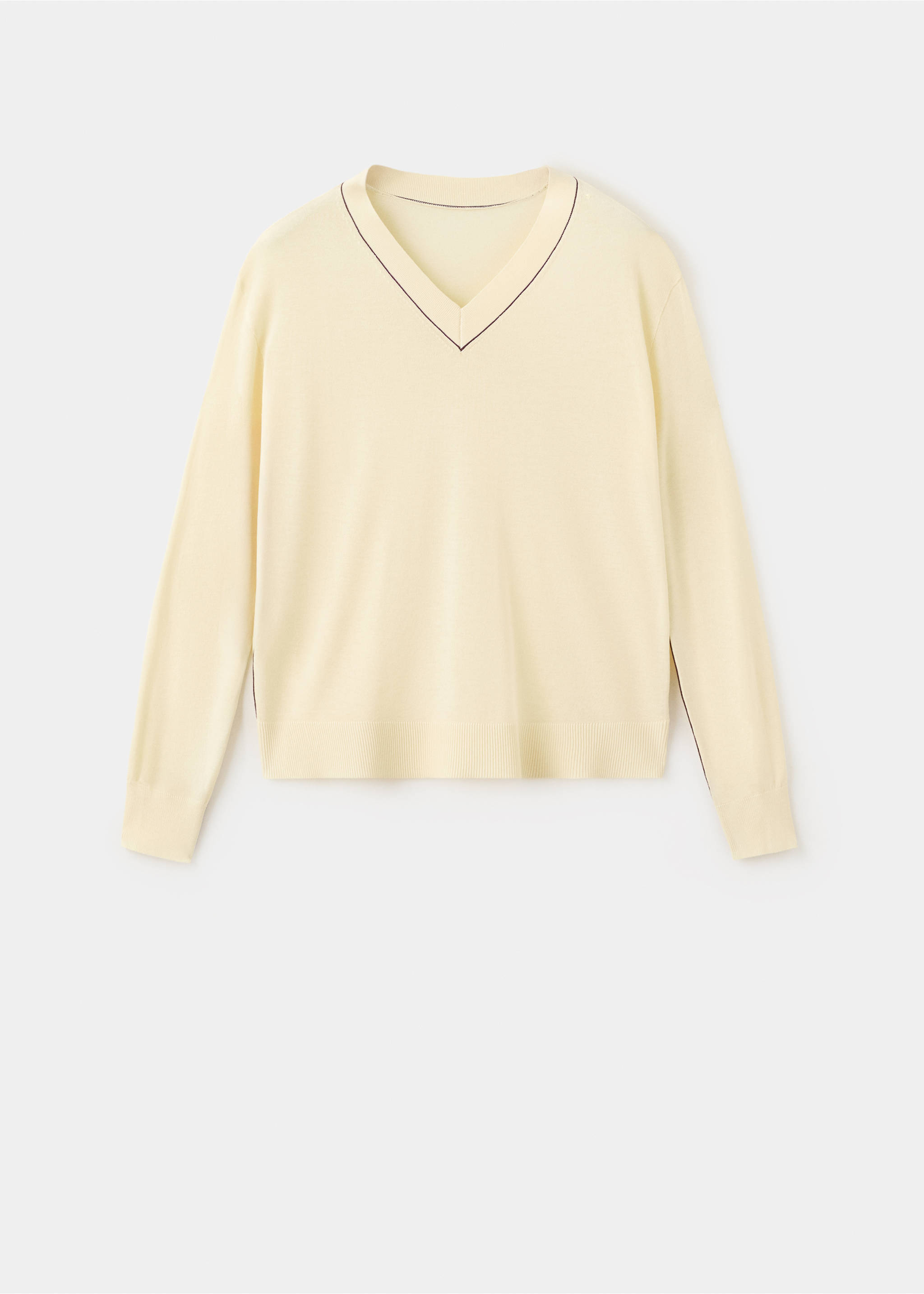 V-neck sweater with contrast trim - Article without model, Pastel Yellow. Ref: 27094083-00.