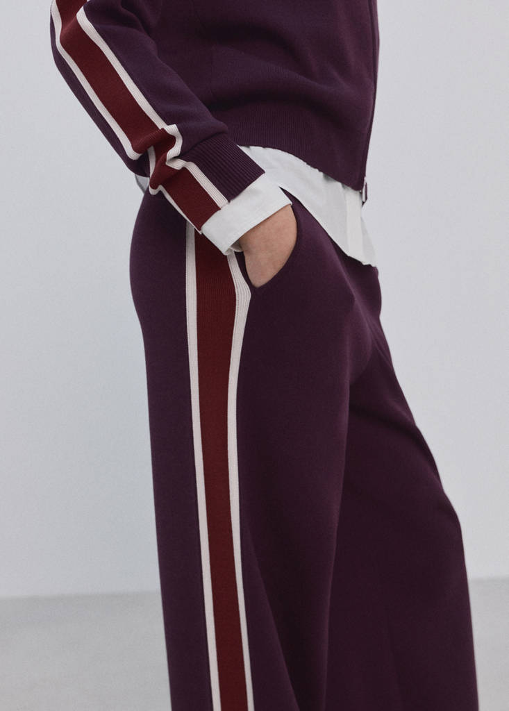 Knitted trousers with contrasting stripes — Wine