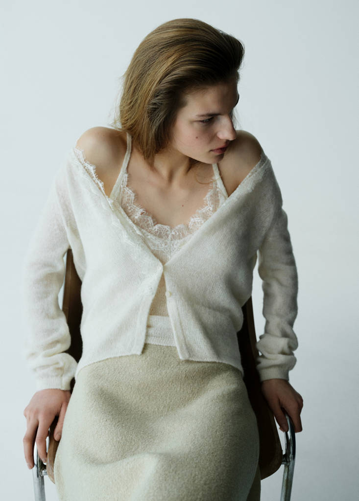 Lace knit cardigan — Ecru