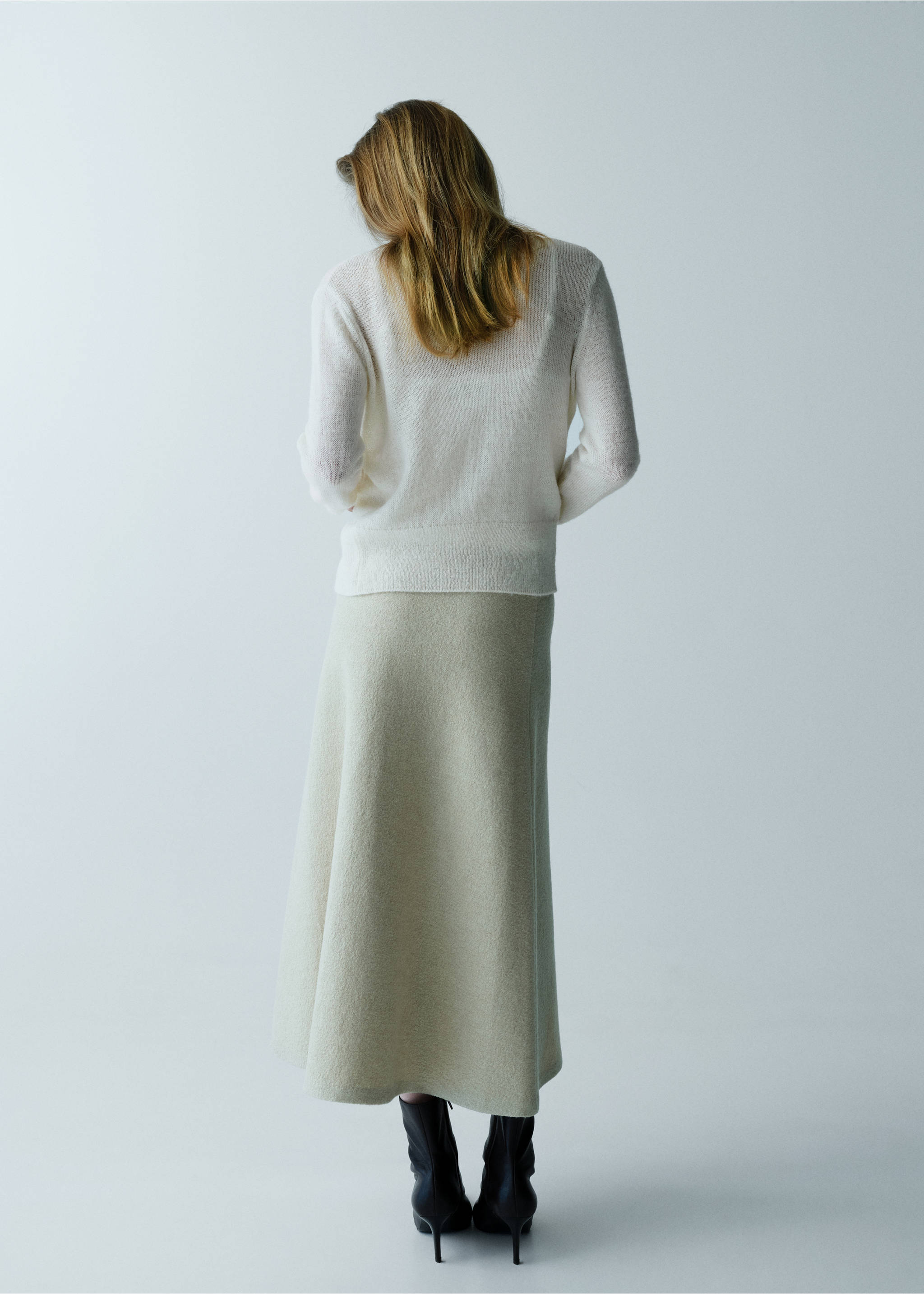 Lace knit cardigan - Reverse of the article, Ecru. Ref: 27094096-00.