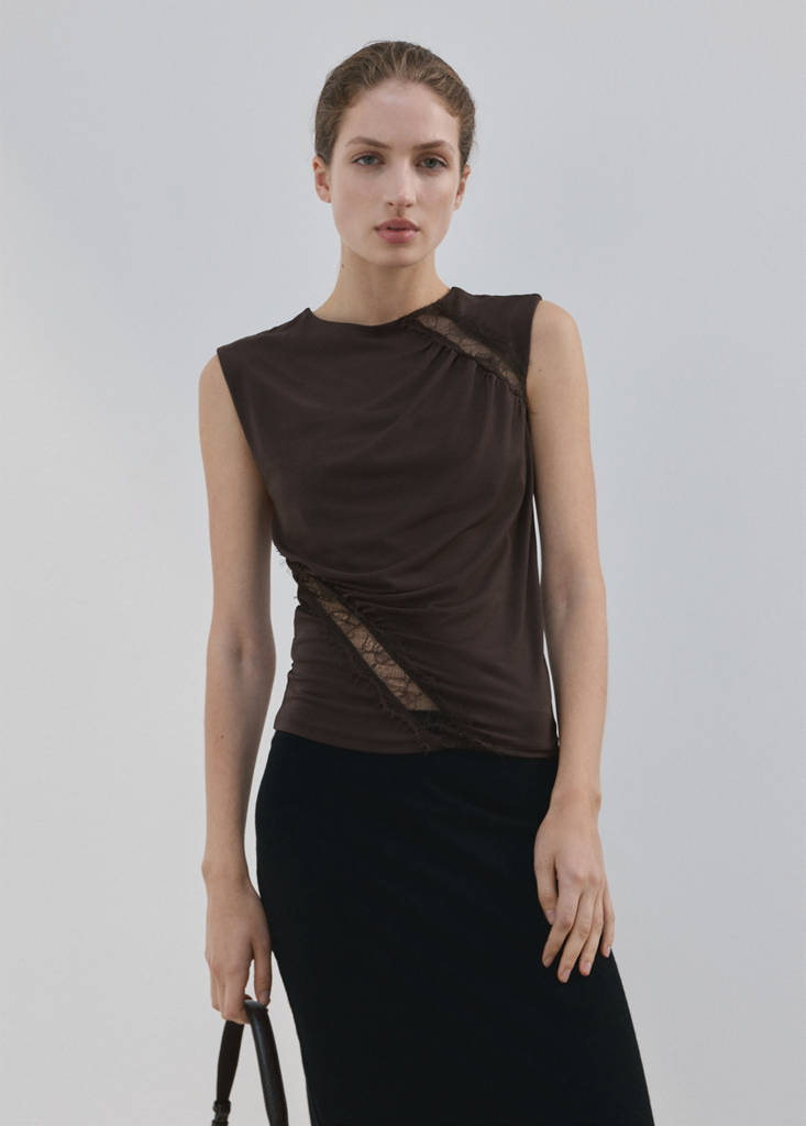 Ruched fitted top — Brown