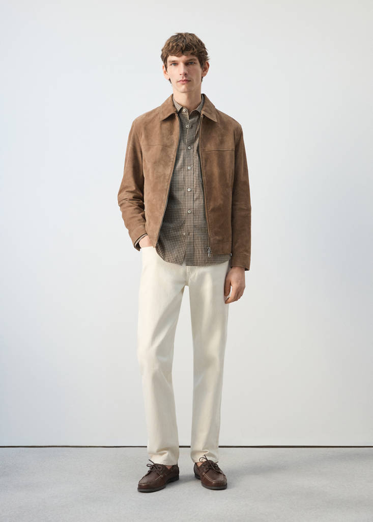 Wildlederjacke aus 100 % Leder mit Reißverschluss — Sandfarben