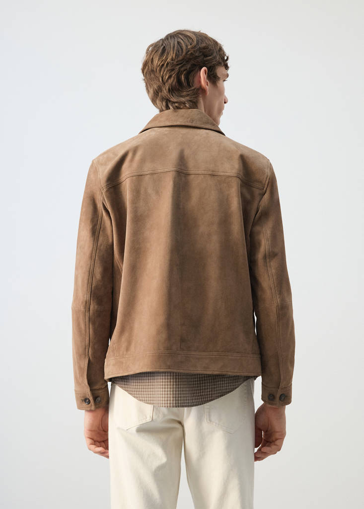 Wildlederjacke aus 100 % Leder mit Reißverschluss — Sandfarben