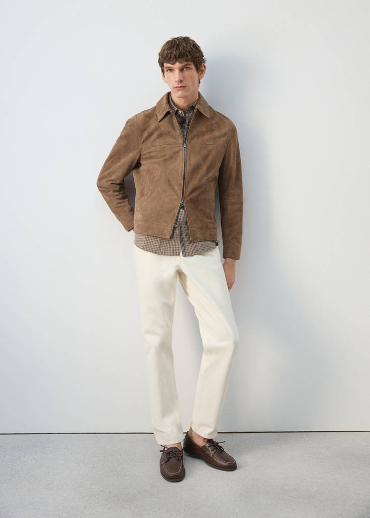 Wildlederjacke aus 100 % Leder mit Reißverschluss — Sandfarben