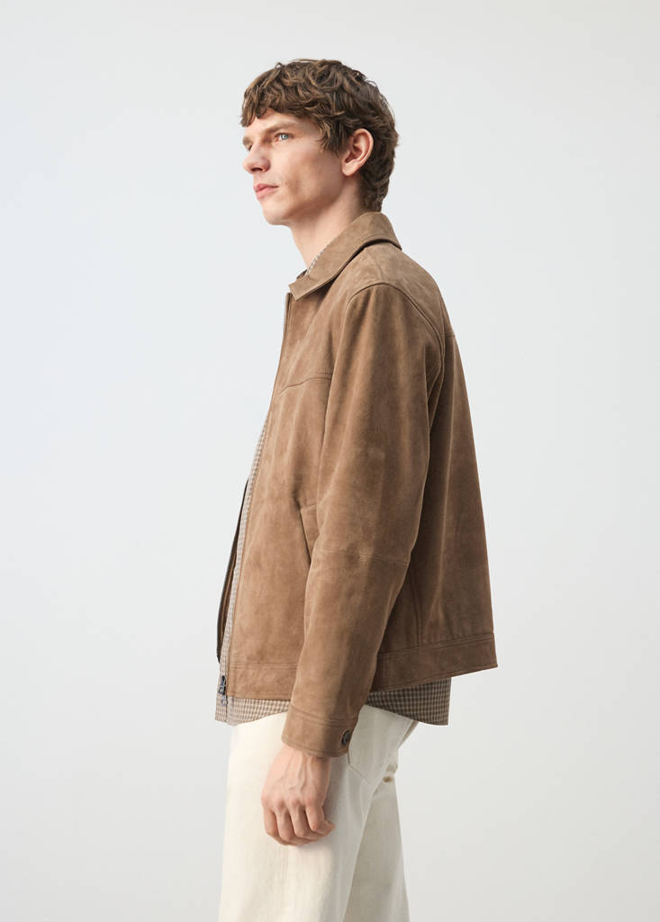 Wildlederjacke aus 100 % Leder mit Reißverschluss — Sandfarben