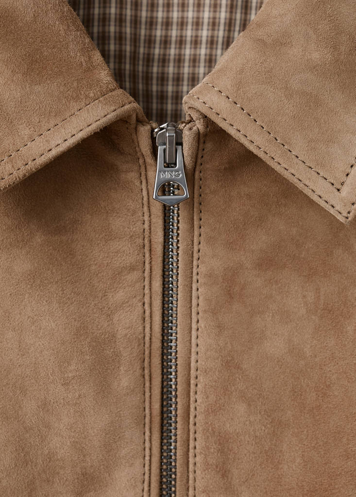 Wildlederjacke aus 100 % Leder mit Reißverschluss — Sandfarben