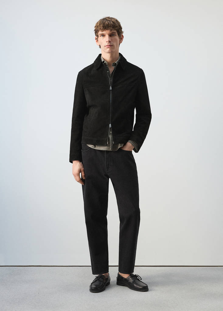 Wildlederjacke aus 100 % Leder mit Reißverschluss — Schwarz