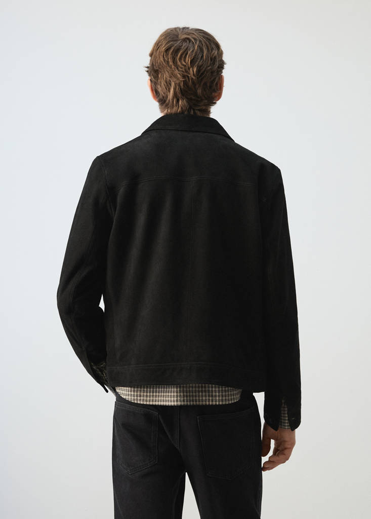 Wildlederjacke aus 100 % Leder mit Reißverschluss — Schwarz