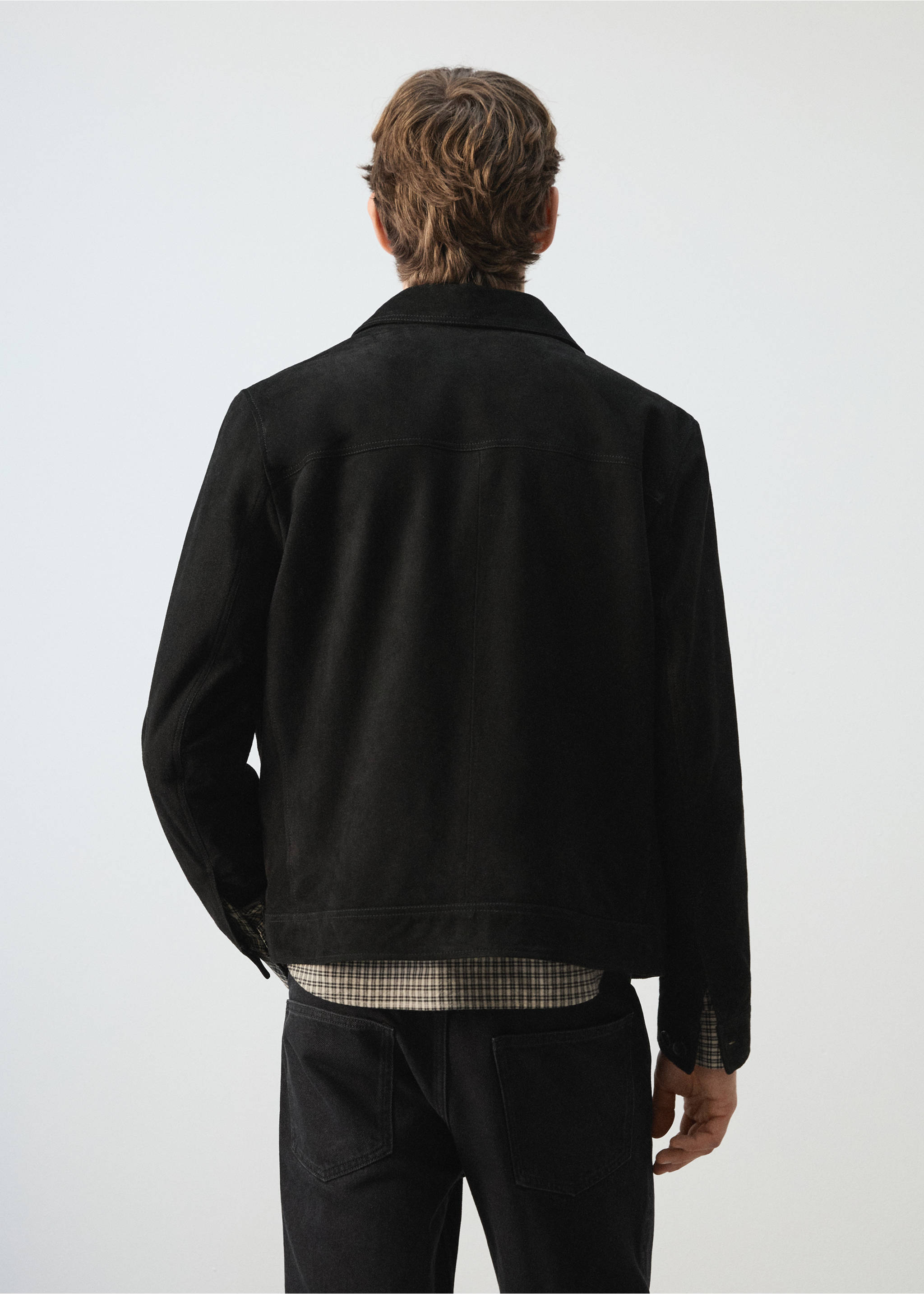 Cazadora 100% piel ante cremallera - Reverso del artículo, Negro. Ref: 27094405-00.