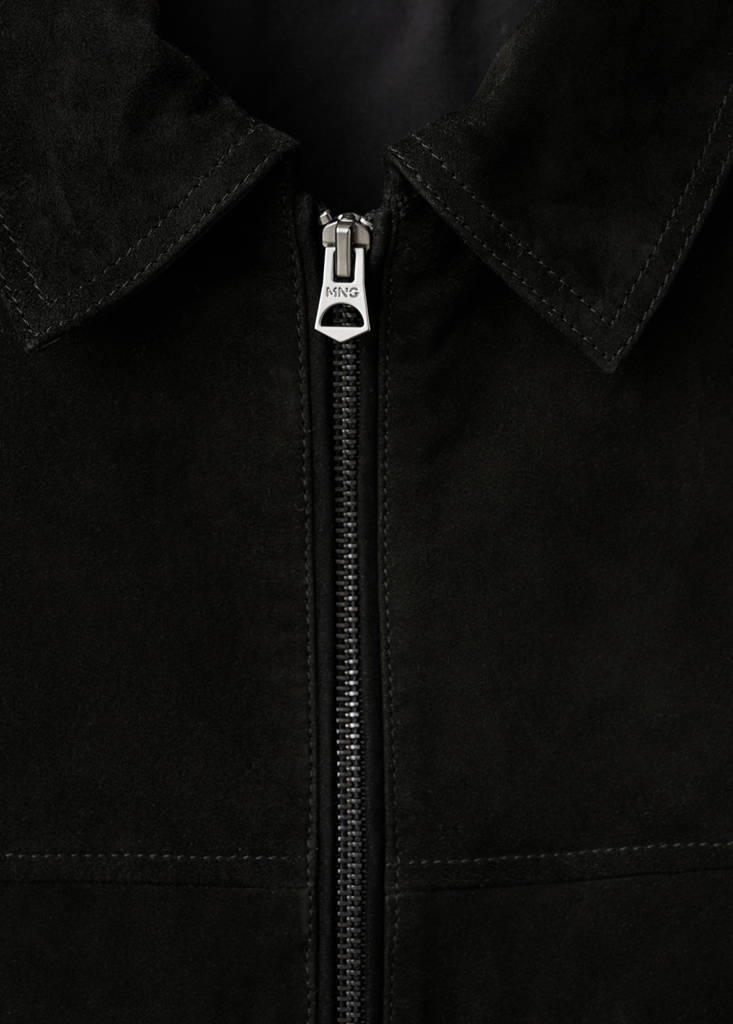 Wildlederjacke aus 100 % Leder mit Reißverschluss — Schwarz