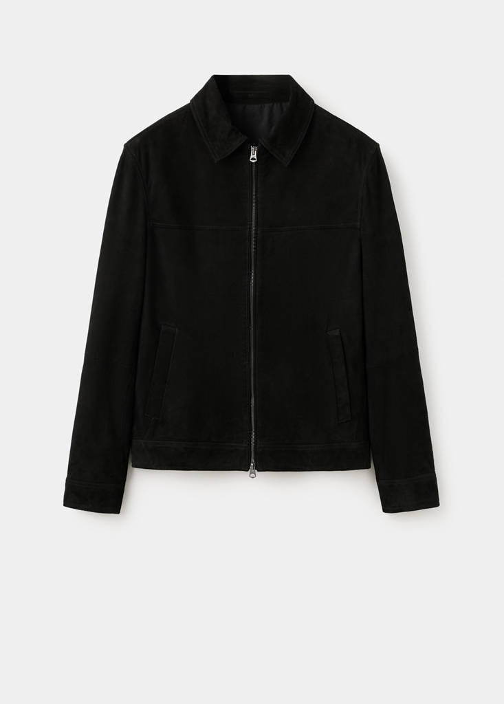 Wildlederjacke aus 100 % Leder mit Reißverschluss — Schwarz