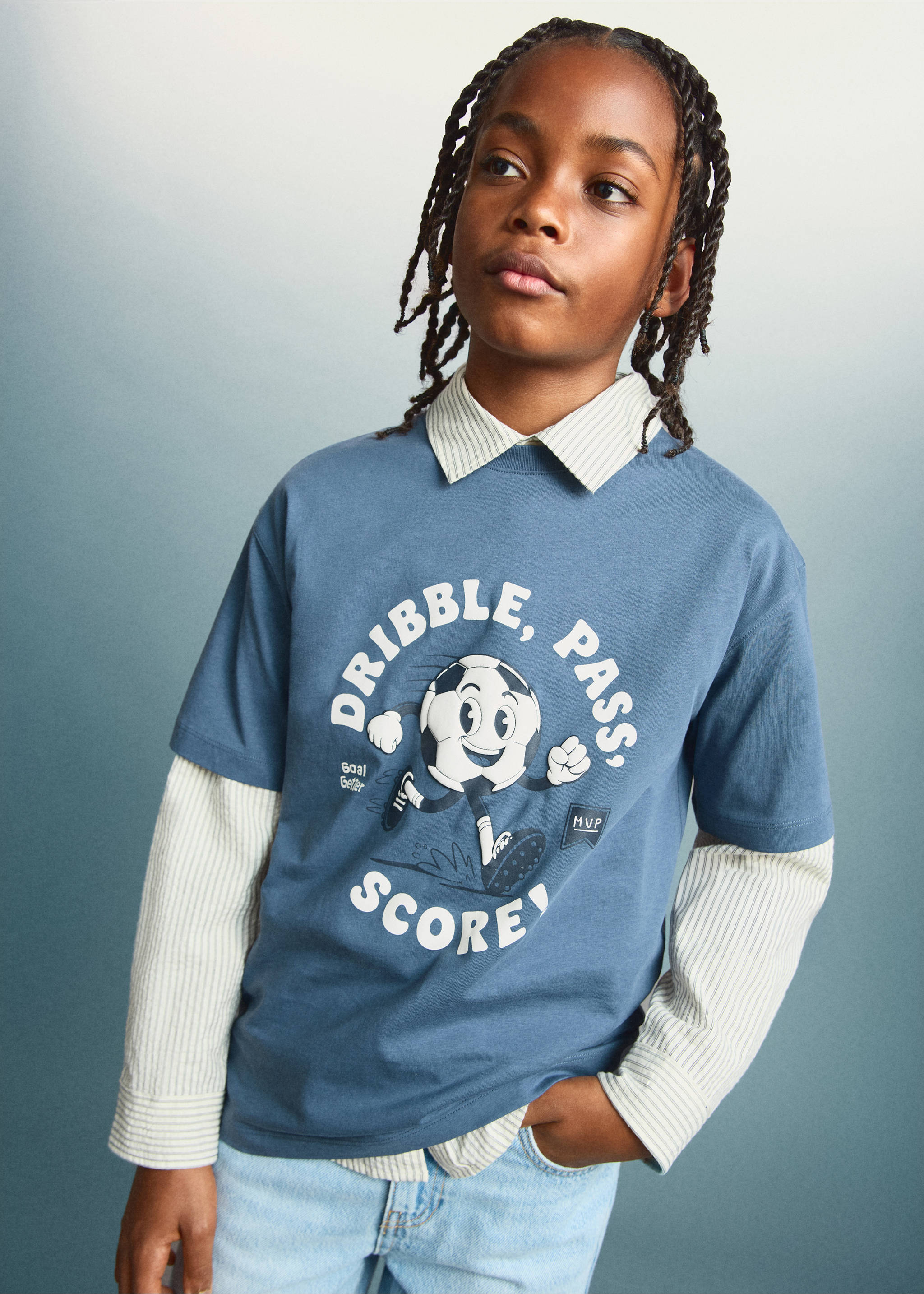 印花棉质混纺T恤 - null, 蓝色. Ref: 27094410-00.