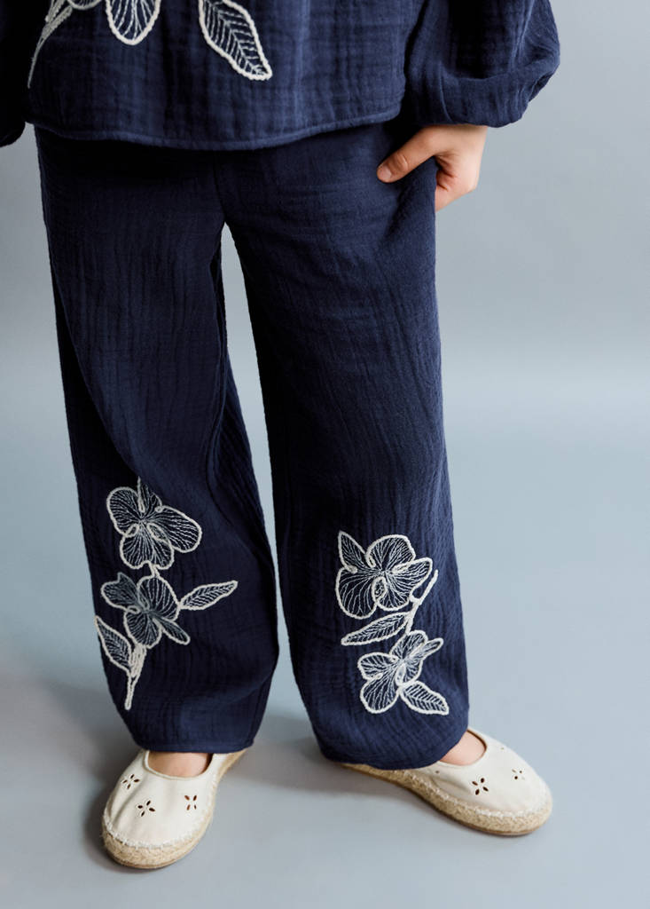 Embroidered floral cotton trousers - thumbnail 2