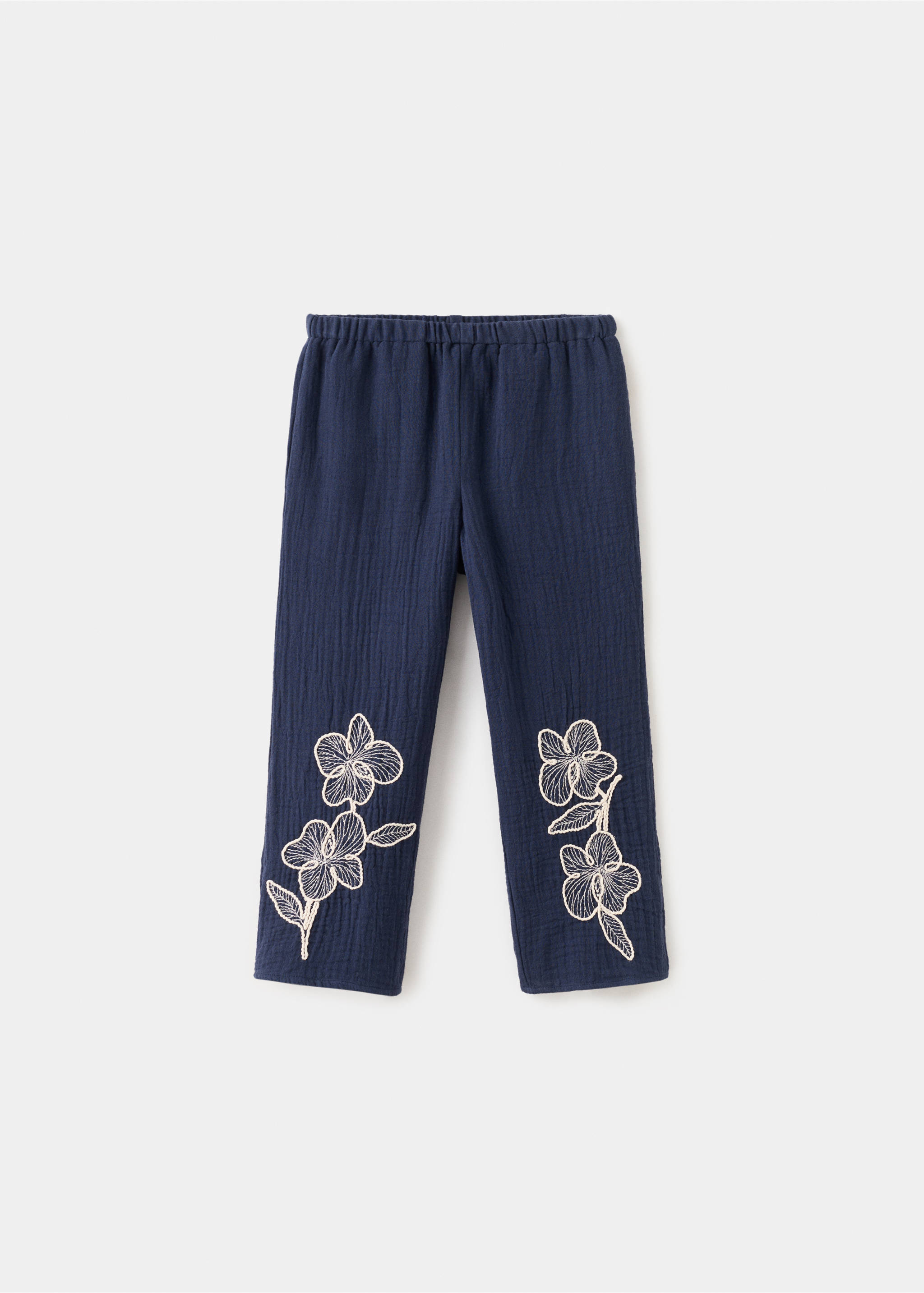 Embroidered floral cotton trousers - Article without model, Navy. Ref: 27094413-00.