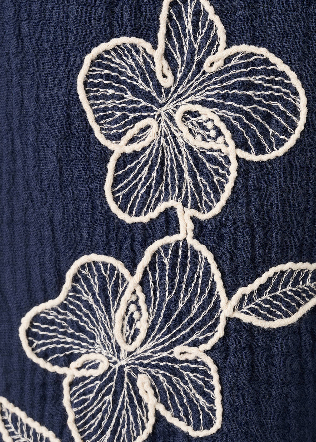 Embroidered floral cotton trousers — Navy