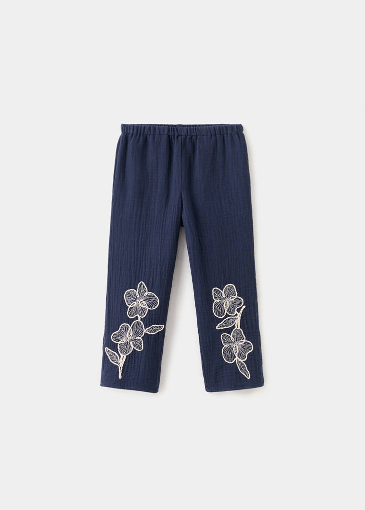 Embroidered floral cotton trousers - thumbnail 4