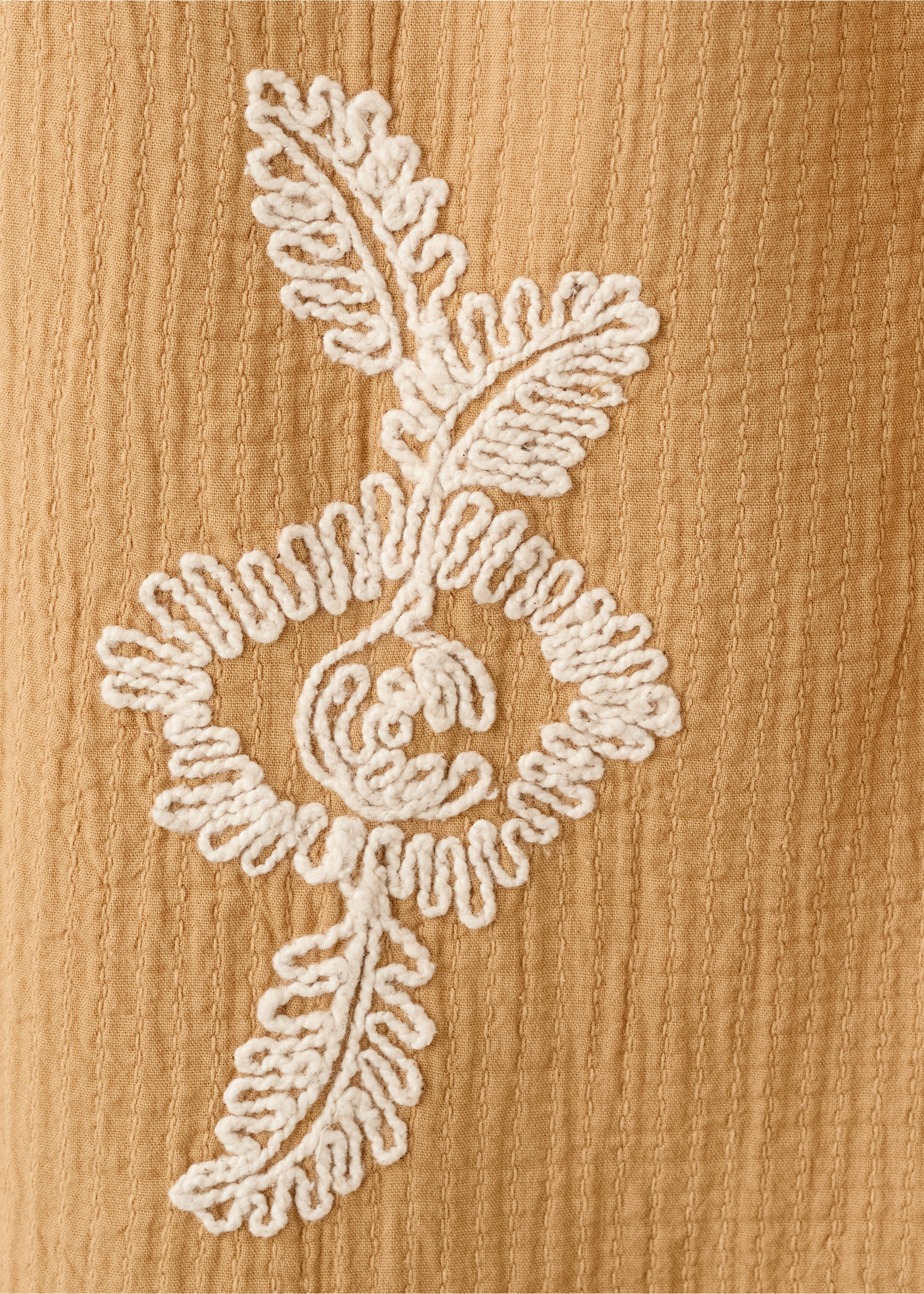 Textured embroidered pants - Details of the article 8, Mustard. Ref: 27094416-00.