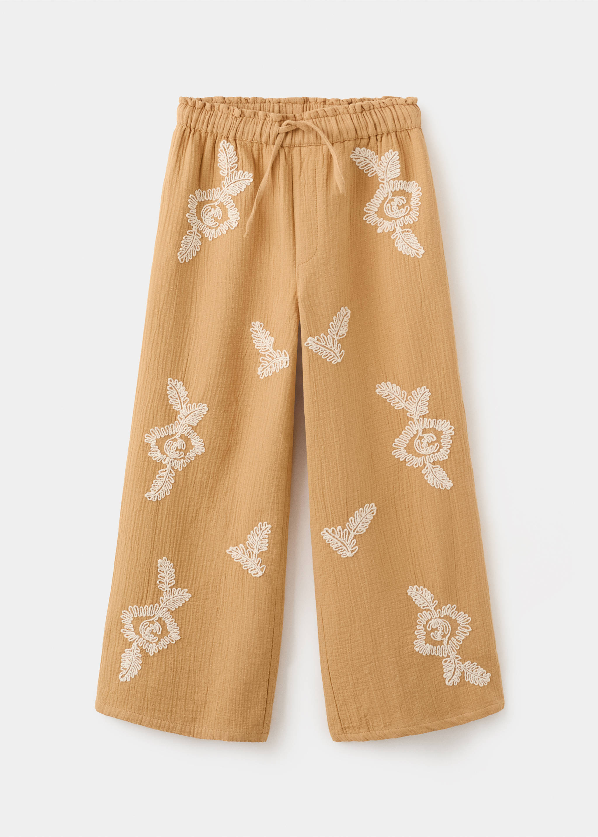 Textured embroidered pants - Article without model, Mustard. Ref: 27094416-00.