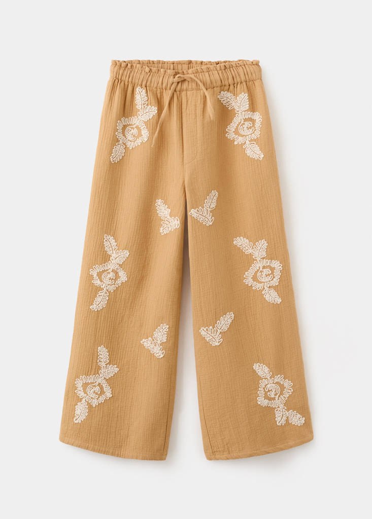 Textured embroidered pants — Mustard