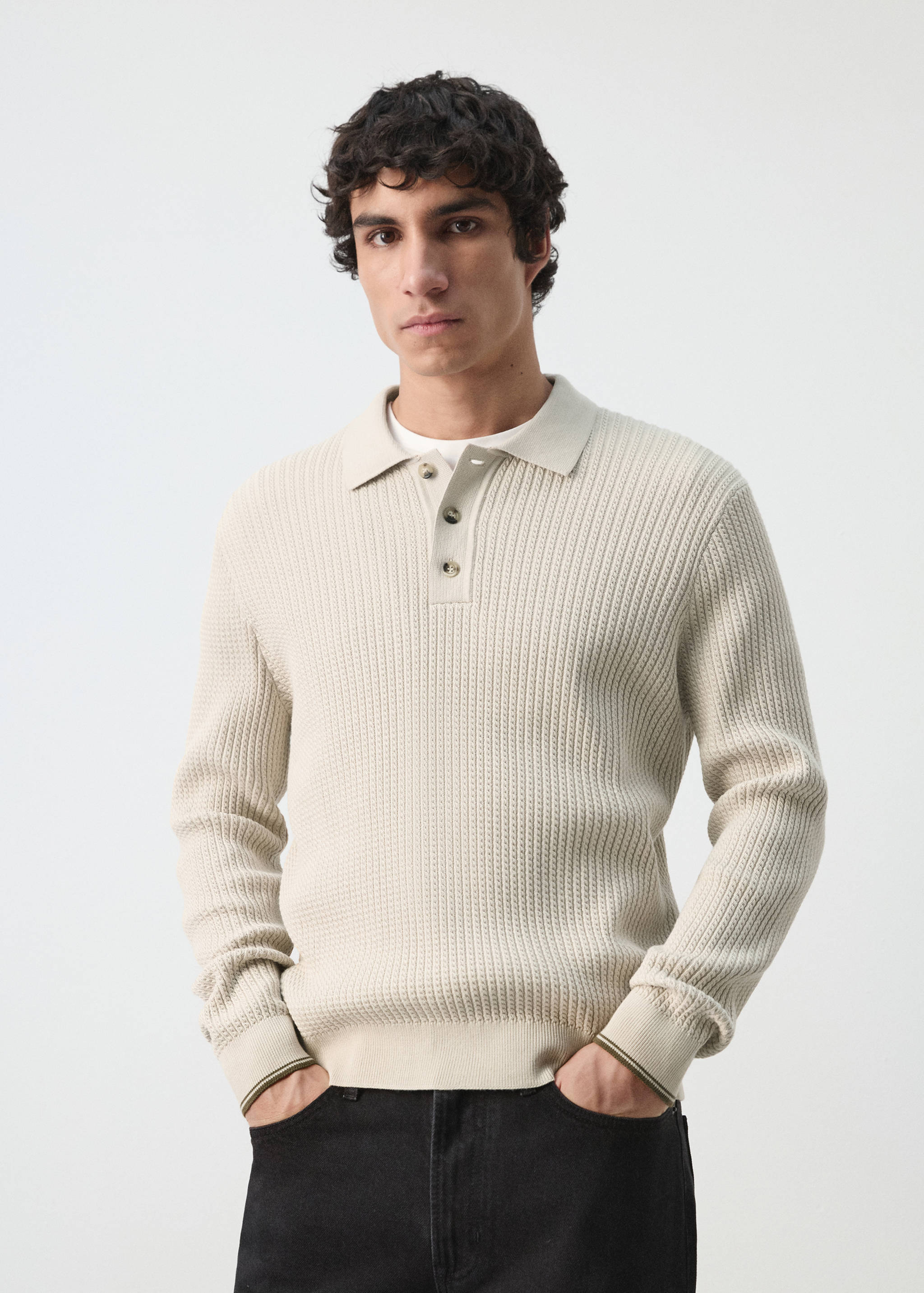 Jersey punto trenzado mezcla algodón - Plano medio