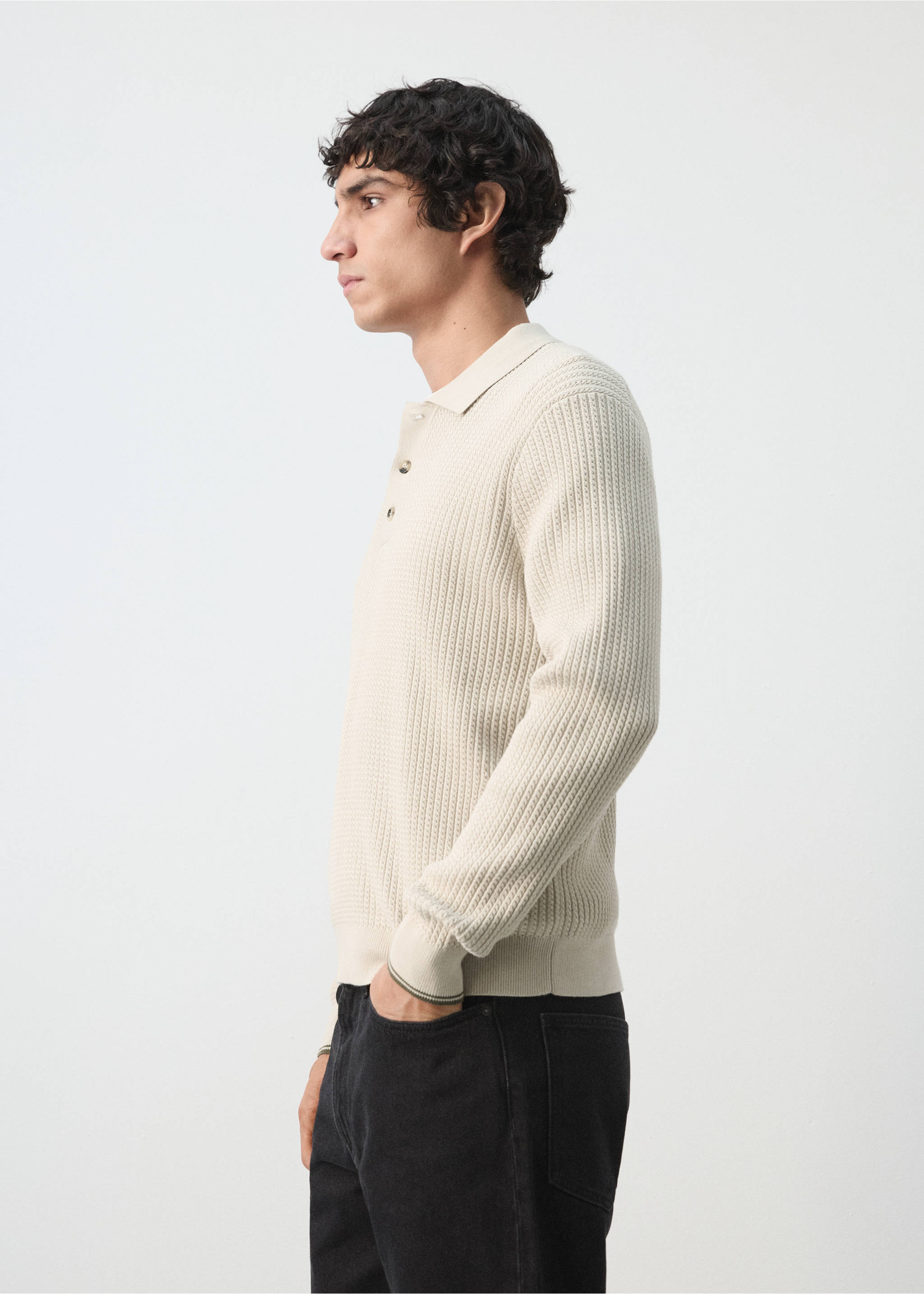 Jersey punto trenzado mezcla algodón - Detalle del artículo 2, Arena. Ref: 27094423-00.