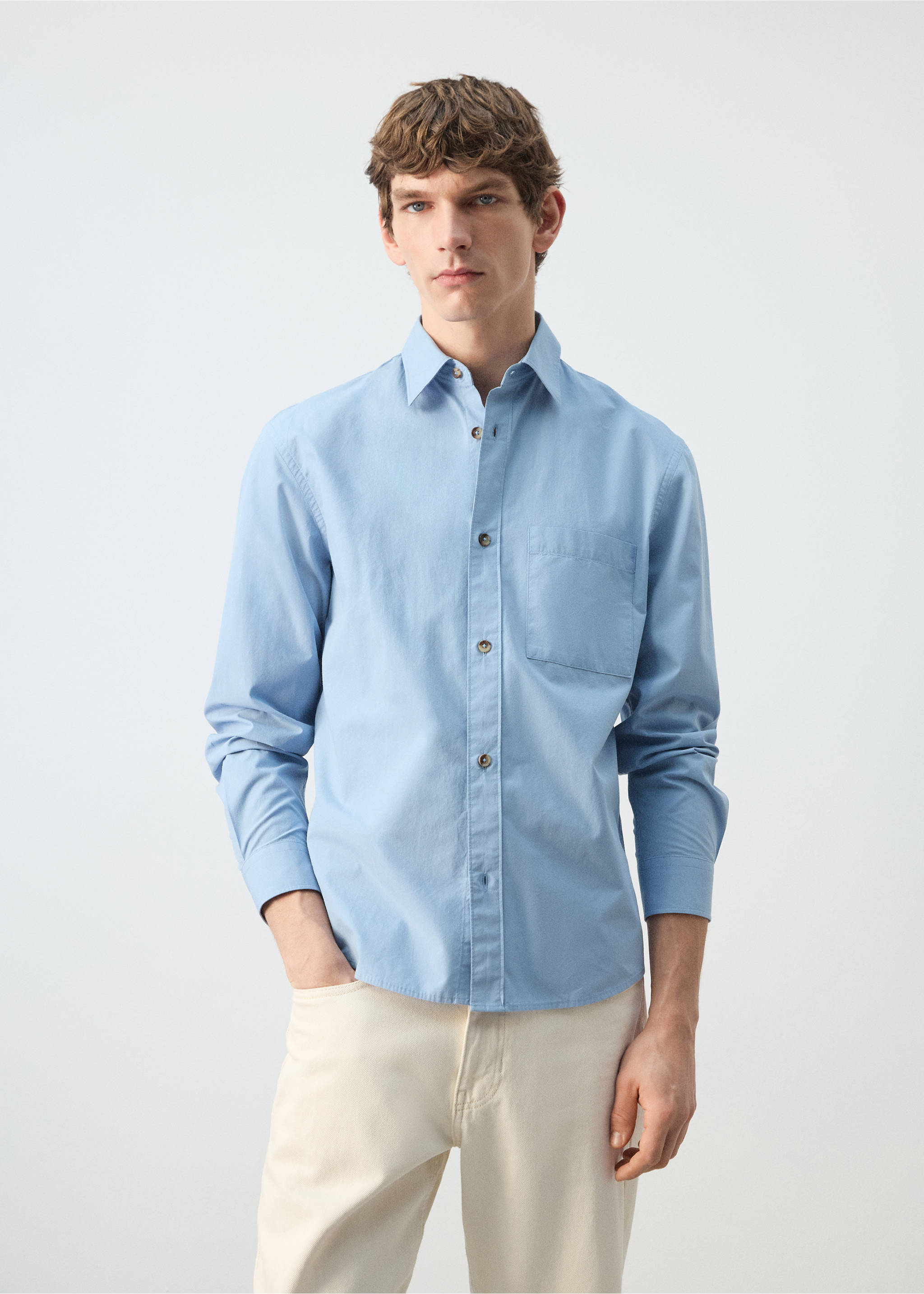 Camisa 100% algodón relaxed fit - Plano medio, Azul celeste. Ref: 27094424-00.