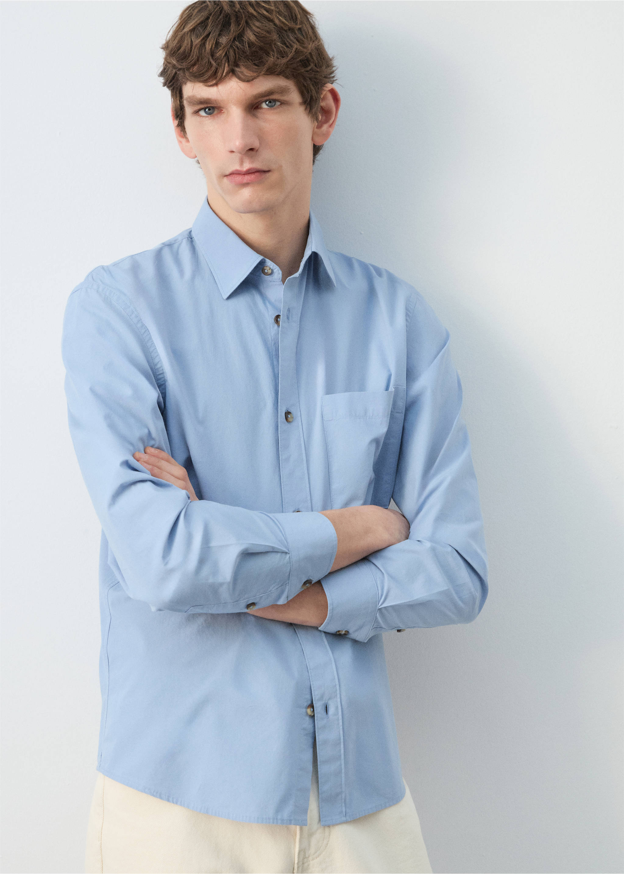 Camisa 100% algodón relaxed fit - Detalle del artículo 6, Azul celeste. Ref: 27094424-00.