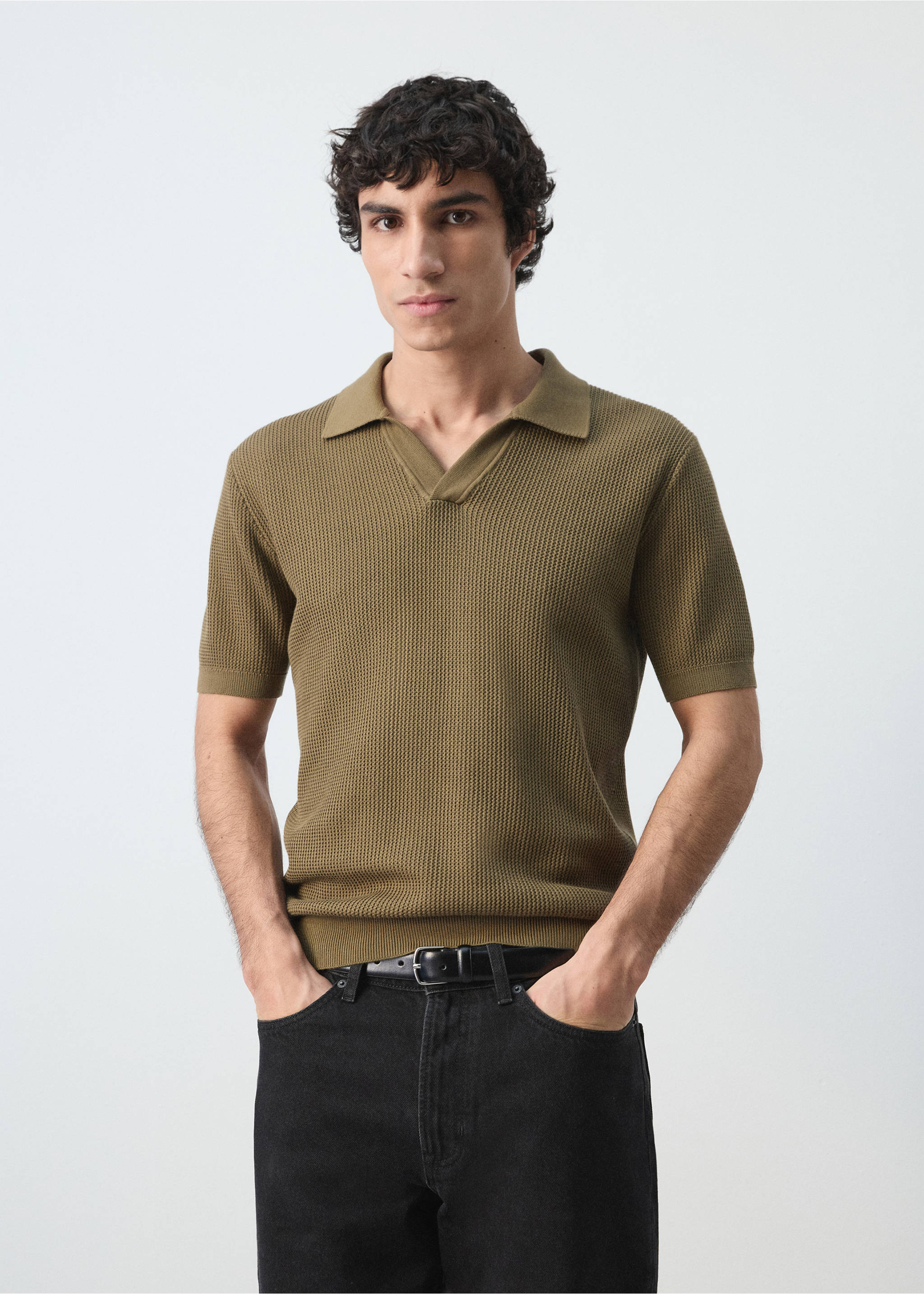 100% cotton knitted polo structure - Medium plane, Khaki. Ref: 27094425-00.
