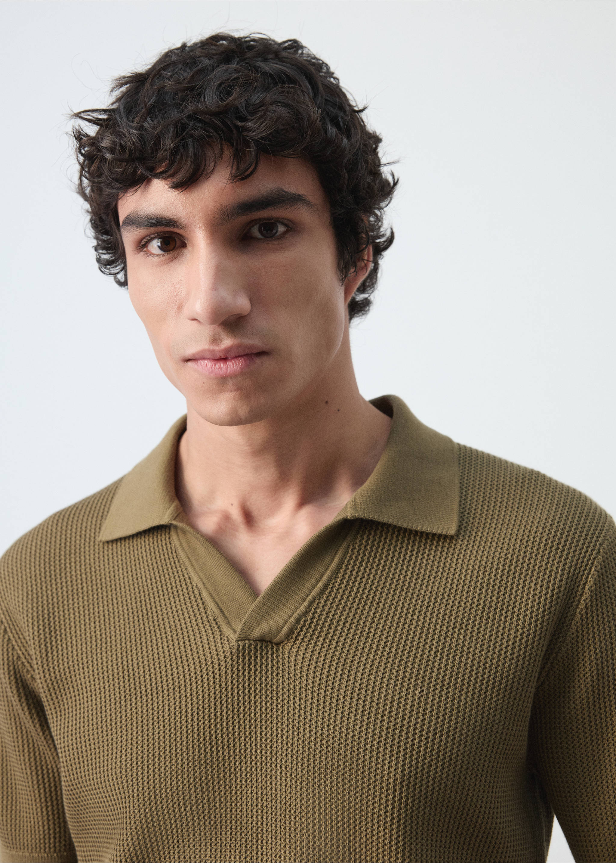 100% cotton knitted polo structure - Details of the article 1, Khaki. Ref: 27094425-00.