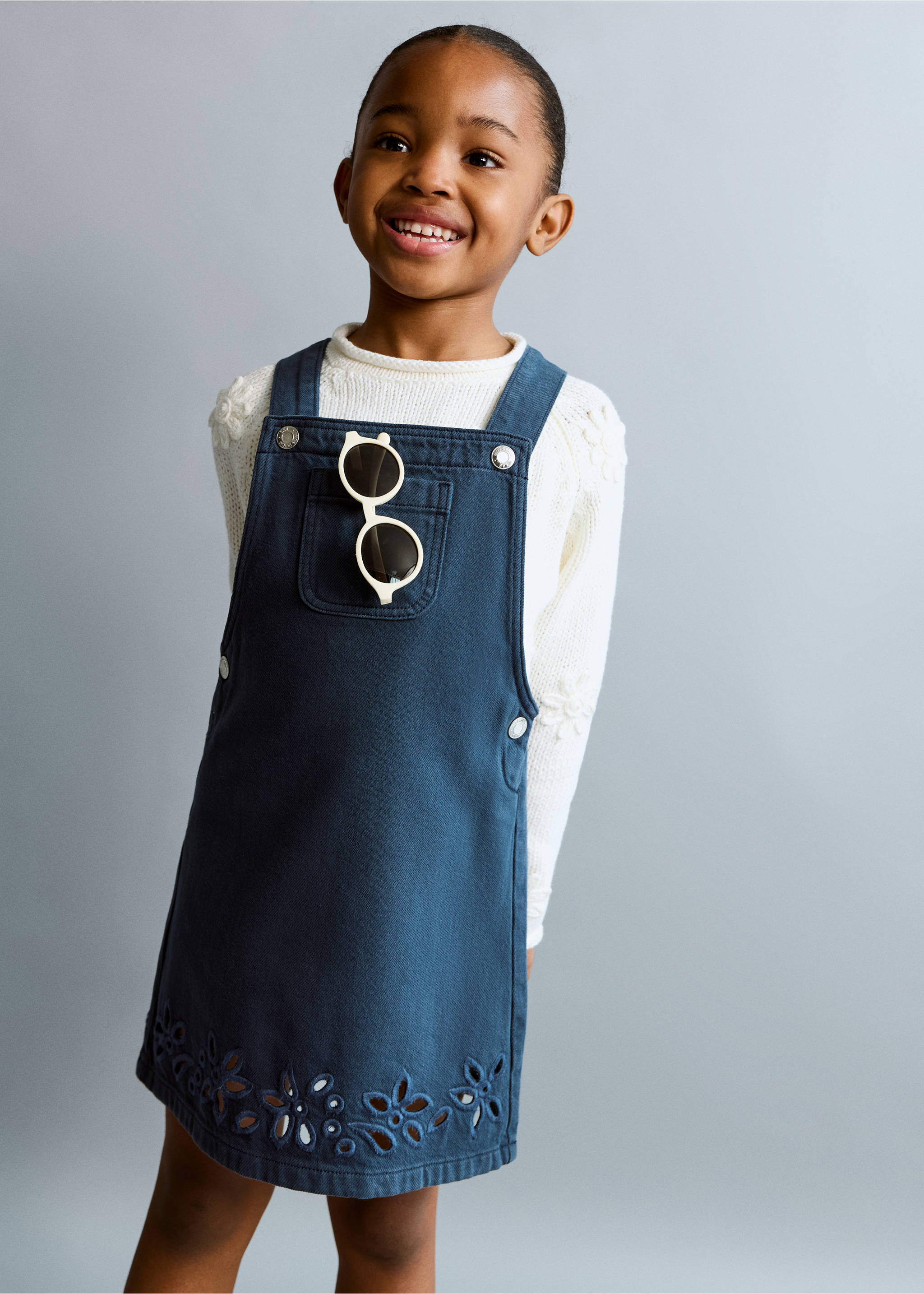 Short denim pinafore - General plane, Navy. Ref: 27094431-00.