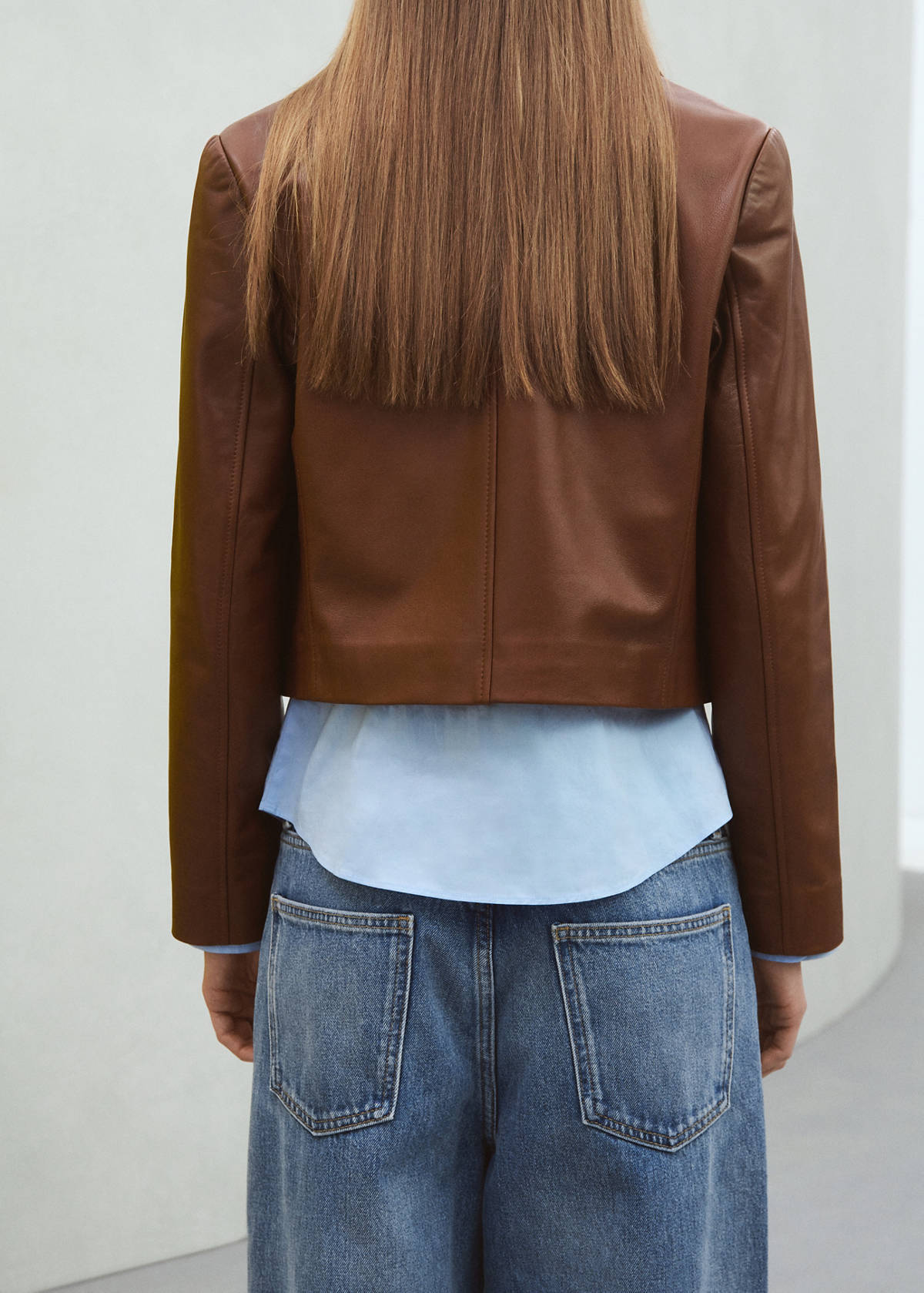 Double-breasted leather jacket — Medium Brown