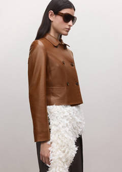 Double-breasted leather jacket — Medium Brown 7