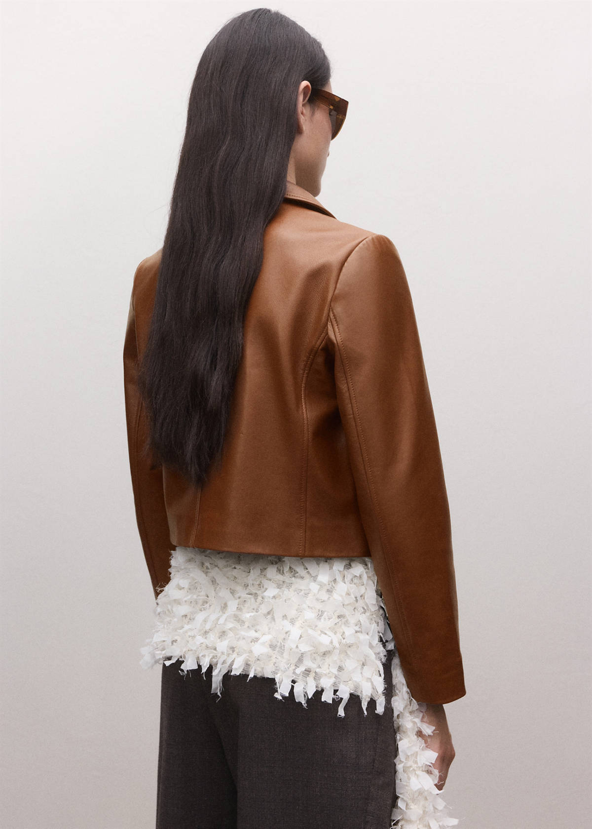 Double-breasted leather jacket — Medium Brown
