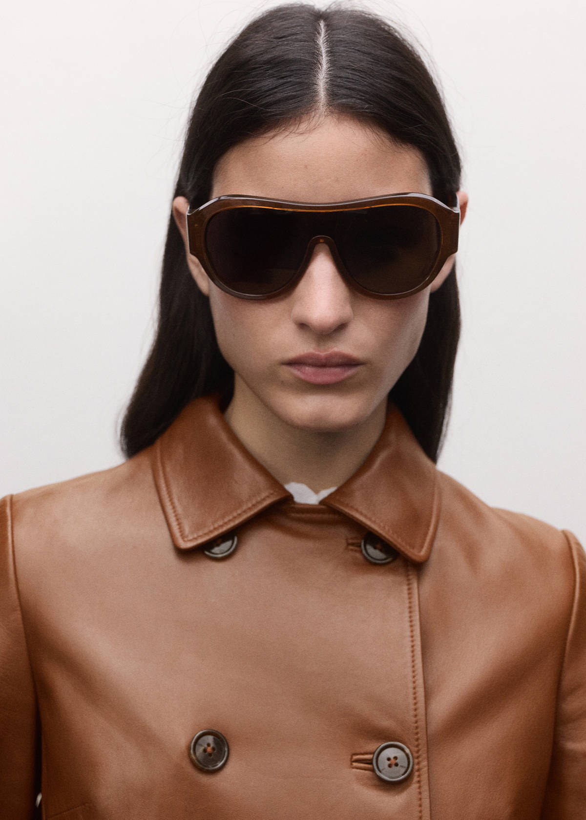 Double-breasted leather jacket — Medium Brown