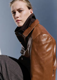 Double-breasted leather jacket — Medium Brown 17