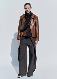 Double-breasted leather jacket — Medium Brown 21