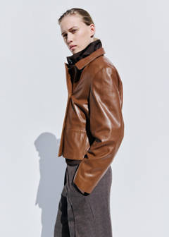 Double-breasted leather jacket — Medium Brown 20