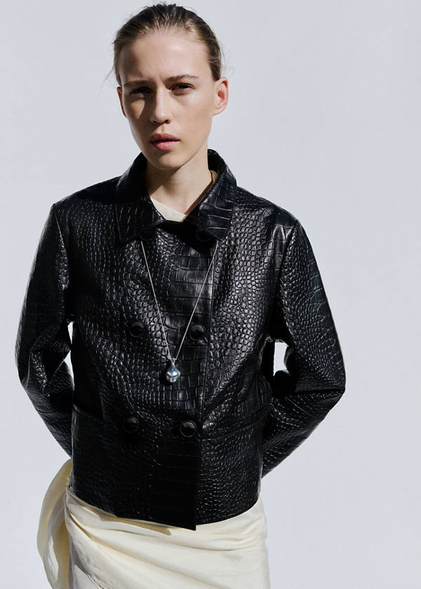 Double-breasted leather jacket — Black