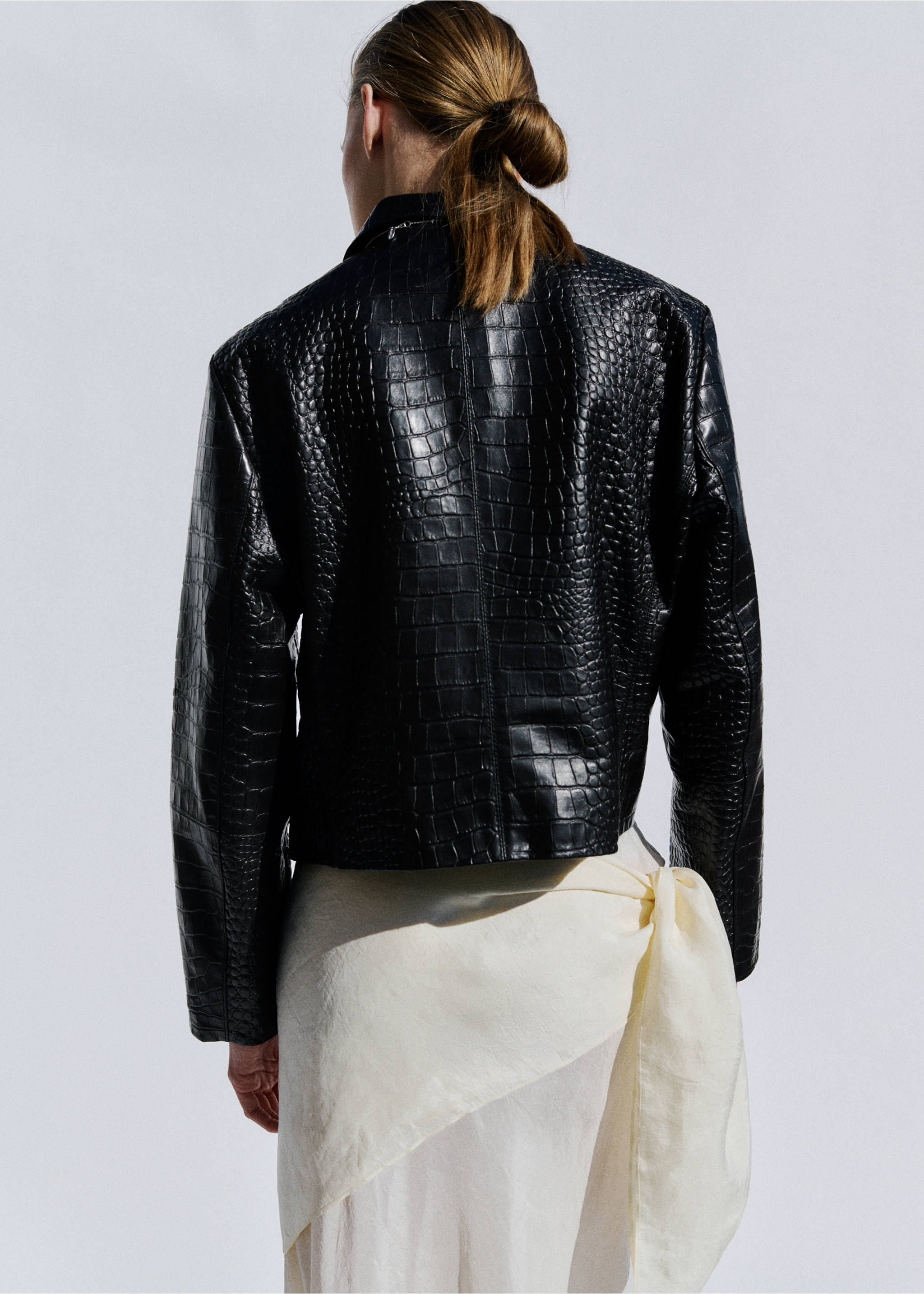 Double-breasted leather jacket - Reverse of the article, Black. Ref: 27094432-00.