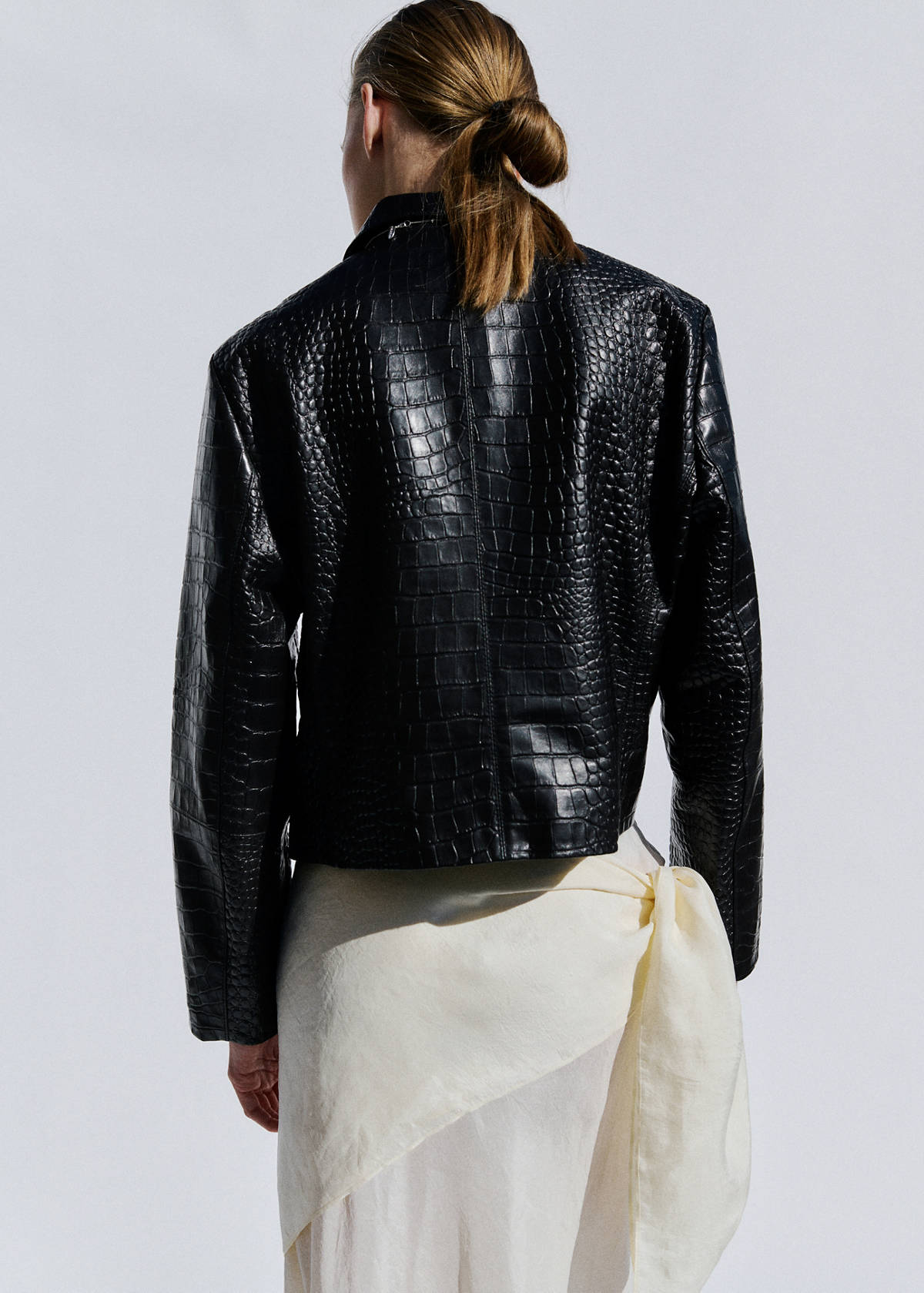 Double-breasted leather jacket — Black