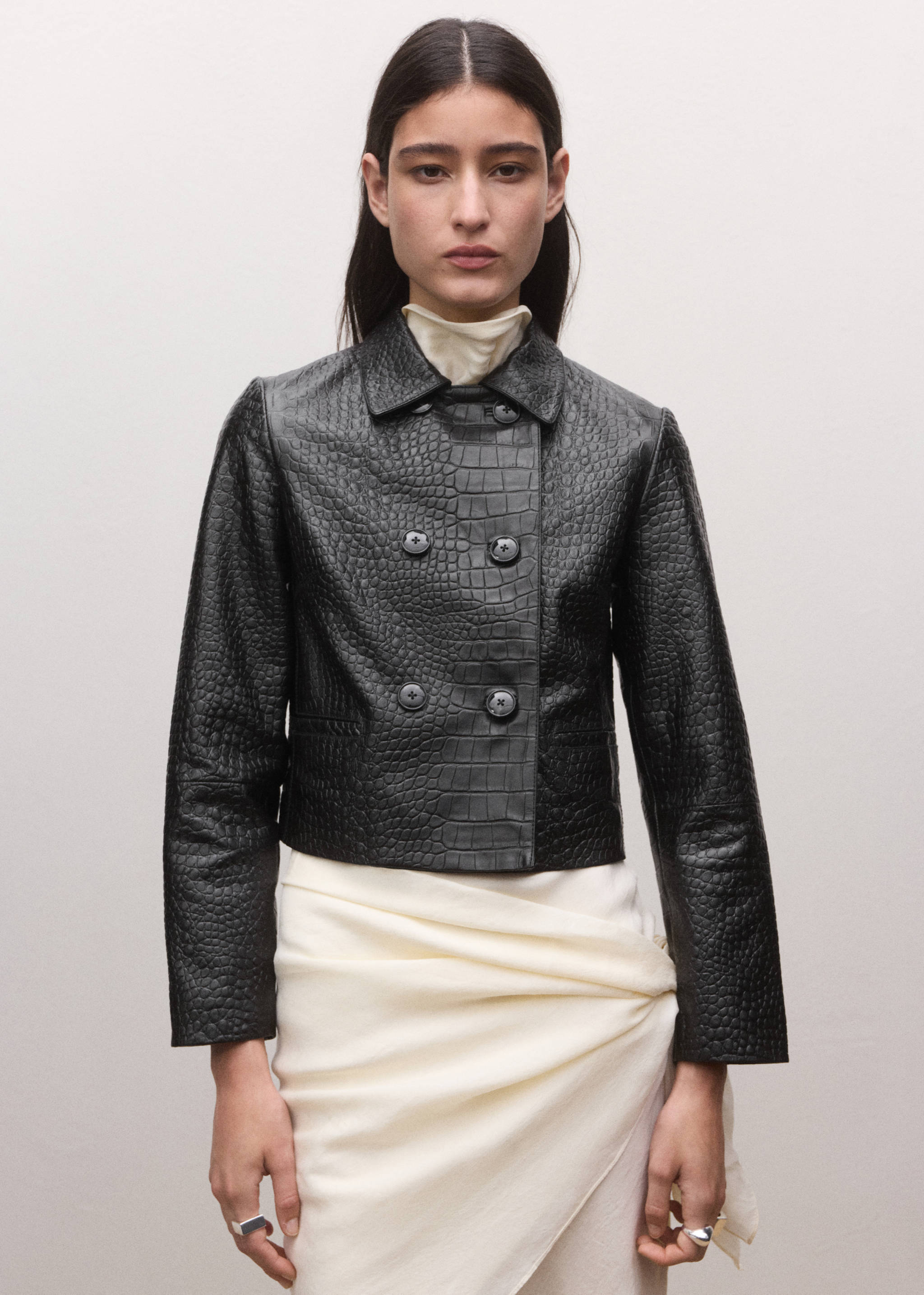 Double-breasted leather jacket - Medium plane