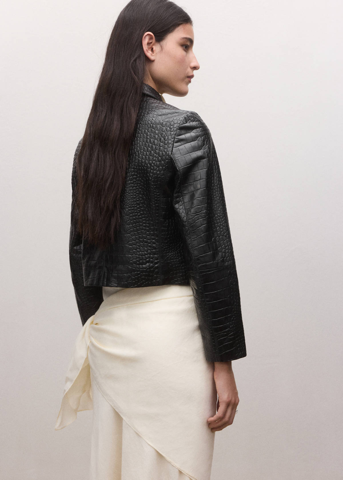Double-breasted leather jacket — Black