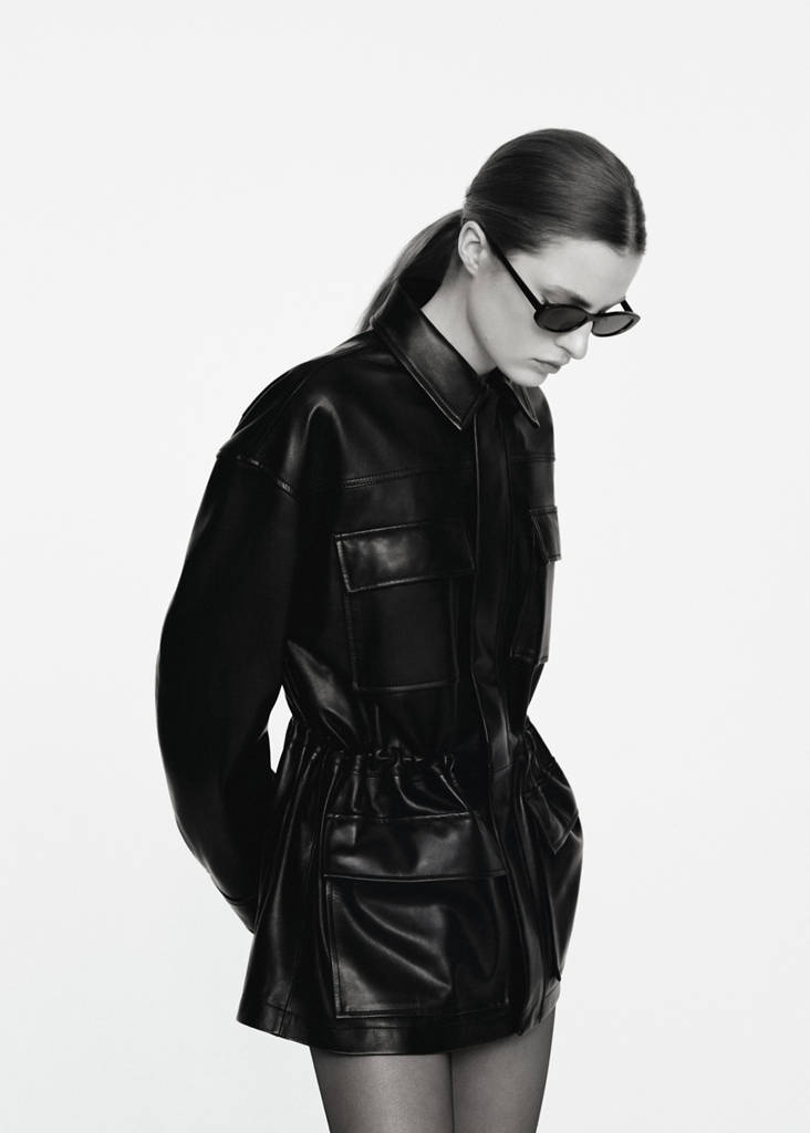 Leather parka with cinched waist — Black