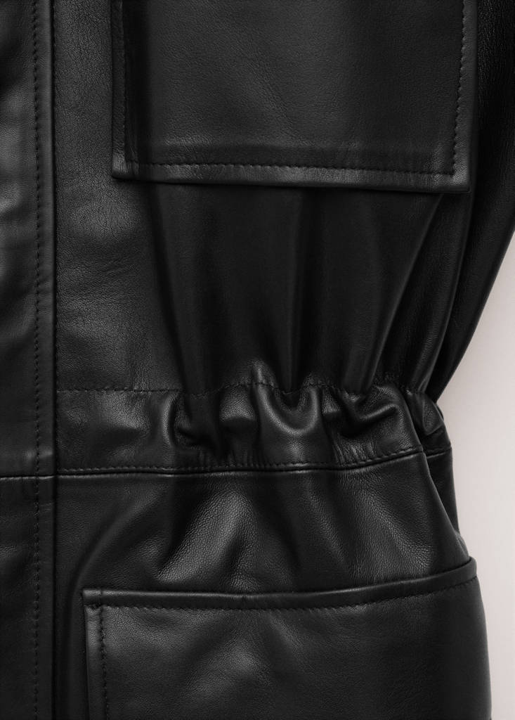 Leather parka with cinched waist — Black