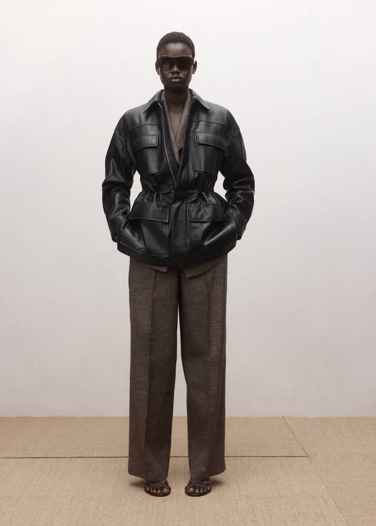 Leather parka with cinched waist — Black