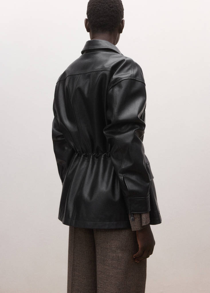 Leather parka with cinched waist — Black