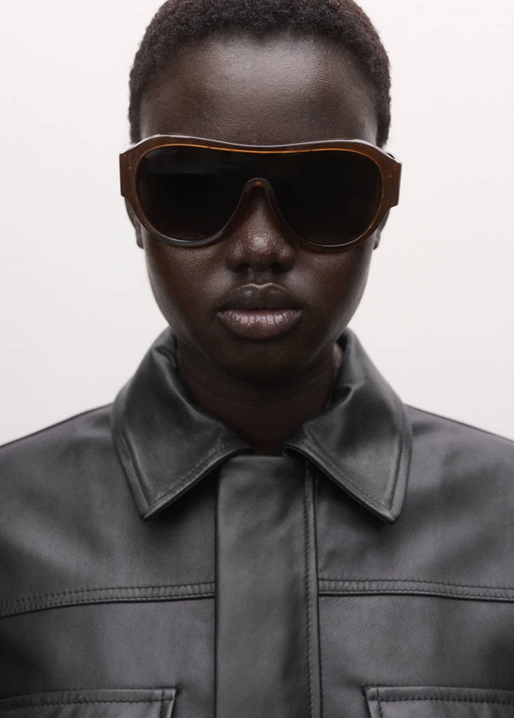 Leather parka with cinched waist — Black